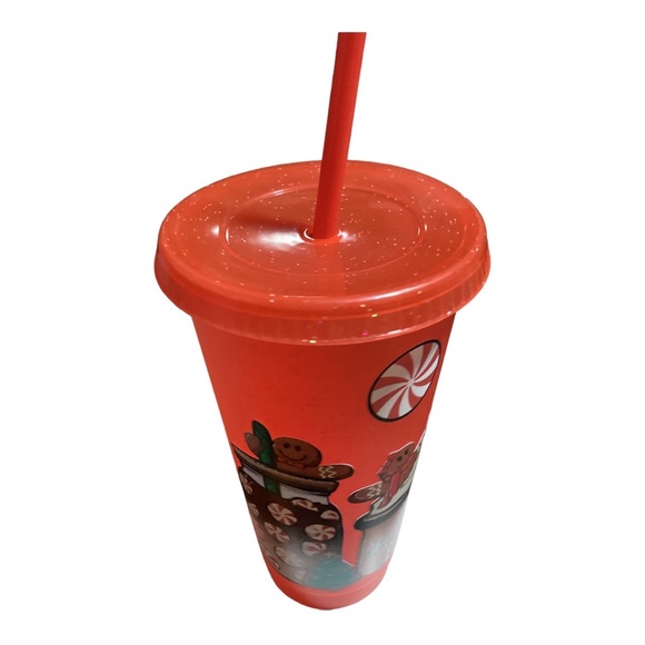 NEW handmade reusable cold cup “Gingerbread” with matching top & straw 24oz - Picture 8 of 8